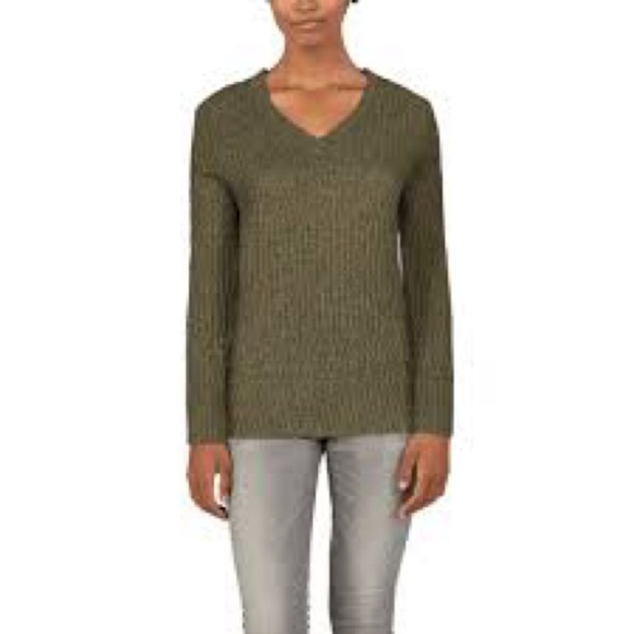 Natural reflections v neck dark green ribbed sweater size large like new - Picture 1 of 5